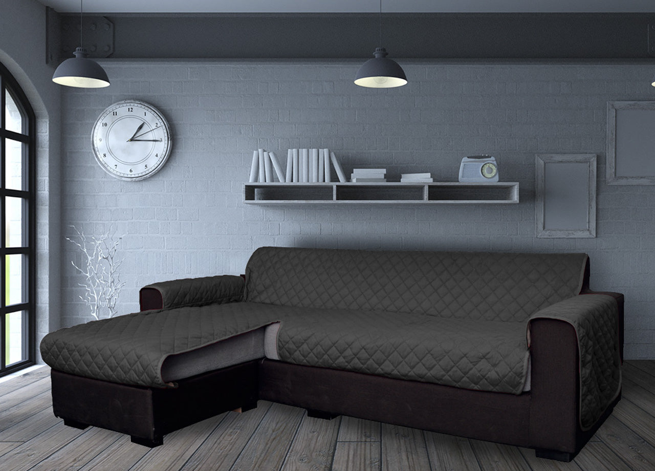 Copridivano Con Penisola Antimacchia Trapuntato Modello Star Colore Grigio Scuro - 290cm - Grigio Scuro