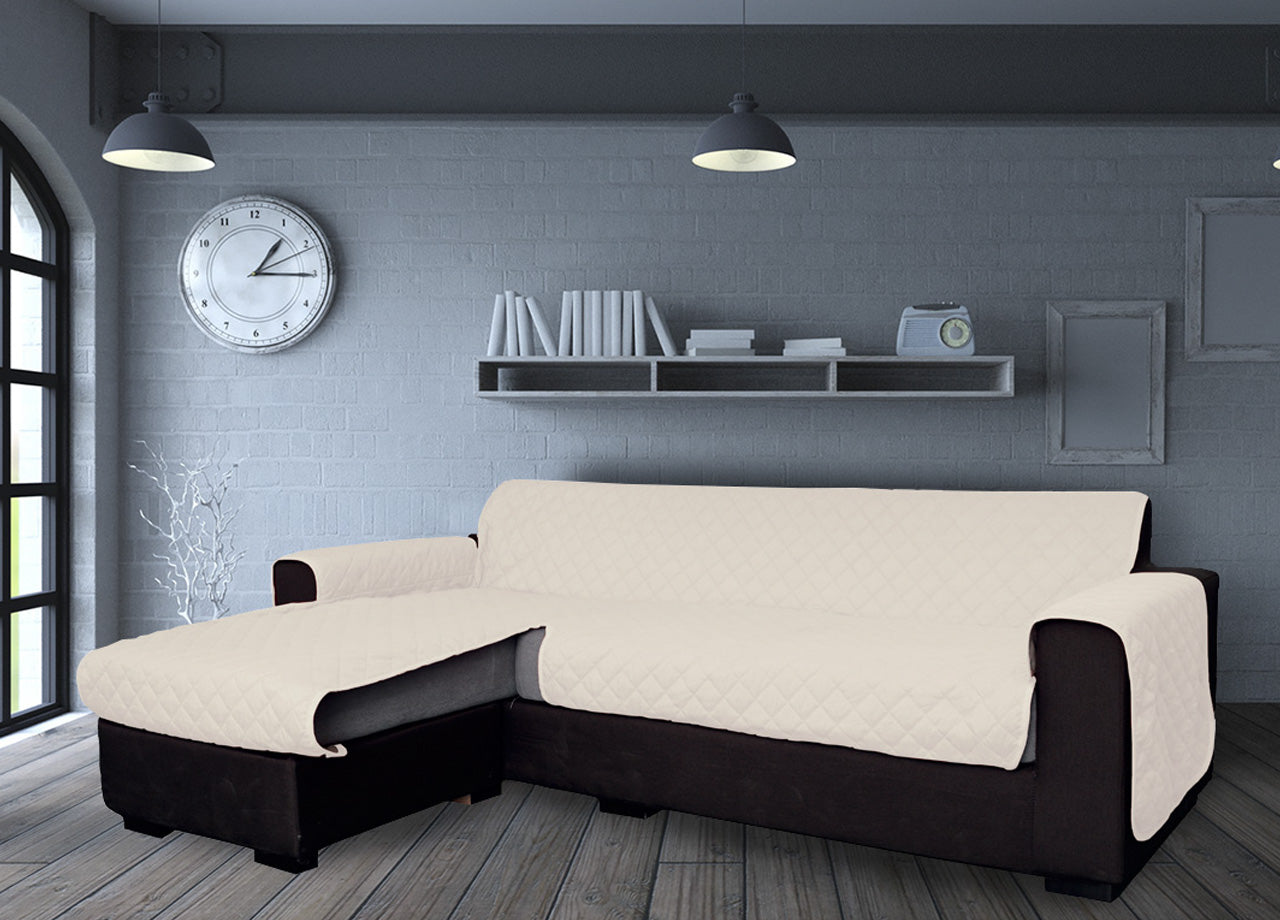 Copridivano Con Penisola Antimacchia Trapuntato Modello Star Colore Panna - 190cm - Panna