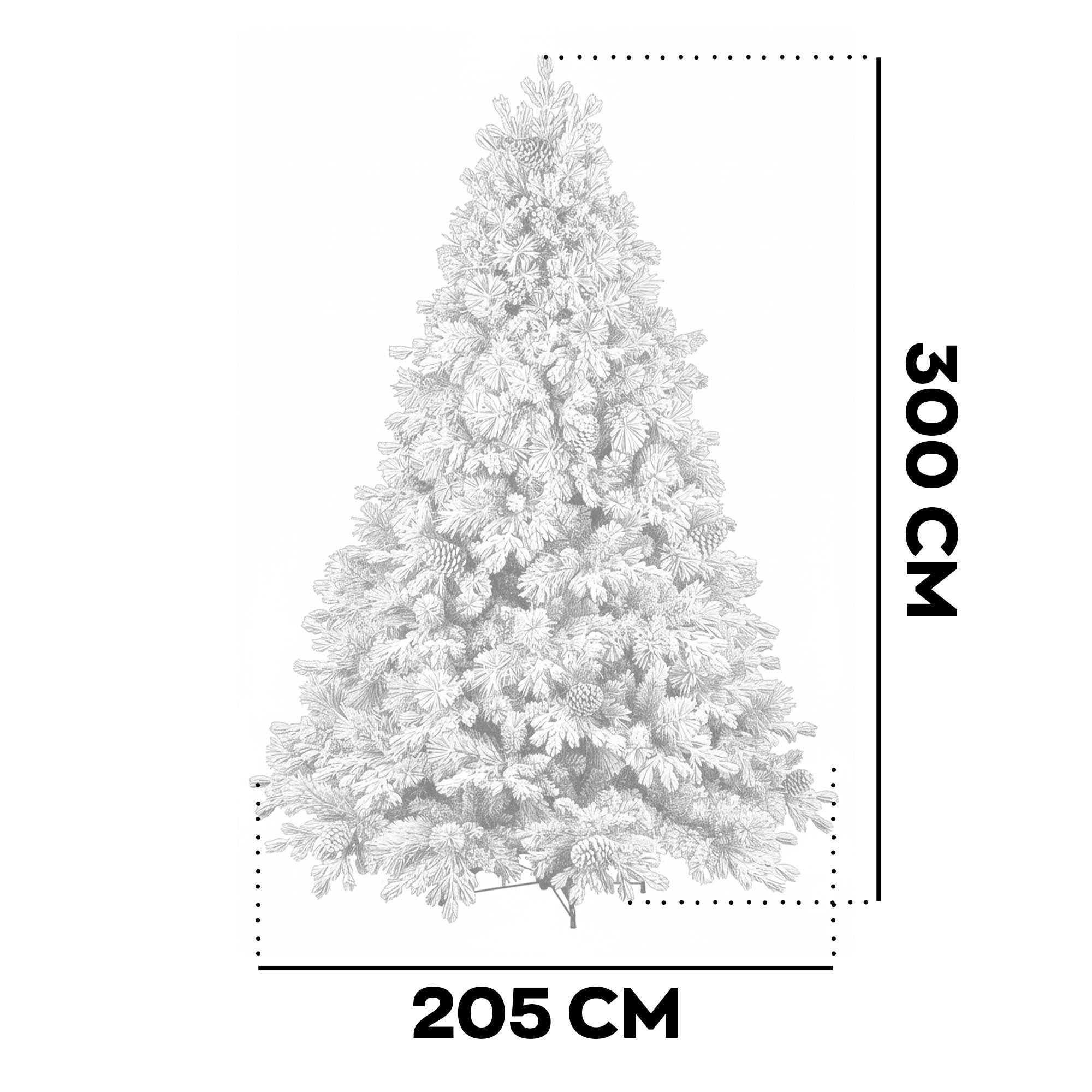 Luna - Albero di Natale con neve e pigne in PE PVC PP ø205x300H cm, 4910 Punte