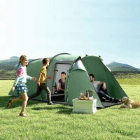 Tenda da Campeggio 2-4 Posti con Telo Impermeabile e Porte con Cerniera, 426x206x15 cm, Verde Scuro