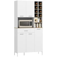 Credenza Cucina Alta con Armadietti e ripiani aperti, Armadio con scomparti e portabottiglie, dispensa con 5 ante, MDF, Bianco| Aosom Italy