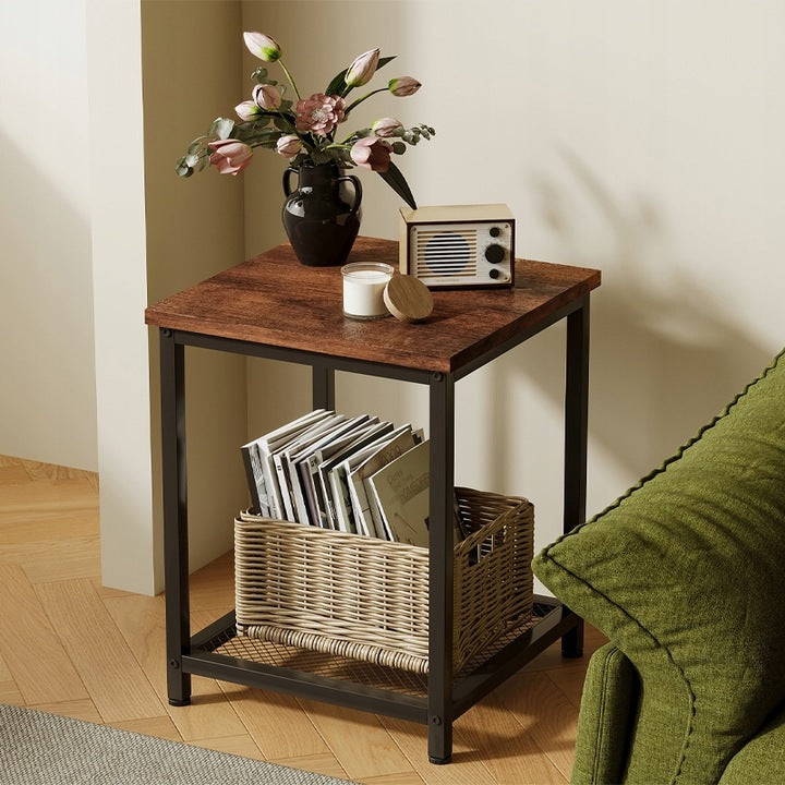 TAVOLINO DA CAFFÈ QUADRATO CON RIPIANO, LOFT RETRO VINTAGE, 55 CM