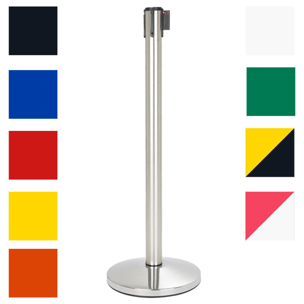 Colonnina Segnapercorso acciaio CROMATO nastro giallo