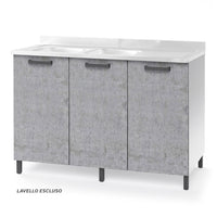 Sottolavello per cucina componibile da 120 cm con tre ante, realizzata in legno 100% MADE IN ITALY colore Cemento