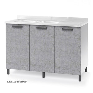 Sottolavello per cucina componibile da 120 cm con tre ante, realizzata in legno 100% MADE IN ITALY colore Cemento