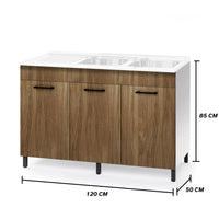 Sottolavello per cucina componibile da 120 cm con tre ante, realizzata in legno 100% MADE IN ITALY colore Noce