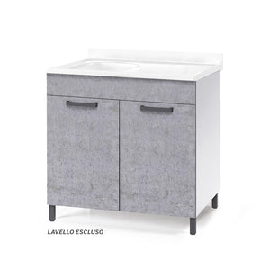 Sottolavello per cucina componibile da 80 cm con due ante, realizzato in legno 100% MADE IN ITALY colore Cemento