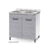 Sottolavello per cucina componibile da 80 cm con due ante, Lavello con 2 Vasche, realizzato in legno 100% MADE IN ITALY colore Cemento