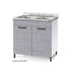 Sottolavello per cucina componibile da 80 cm con due ante, Lavello con 2 Vasche, realizzato in legno 100% MADE IN ITALY colore Cemento