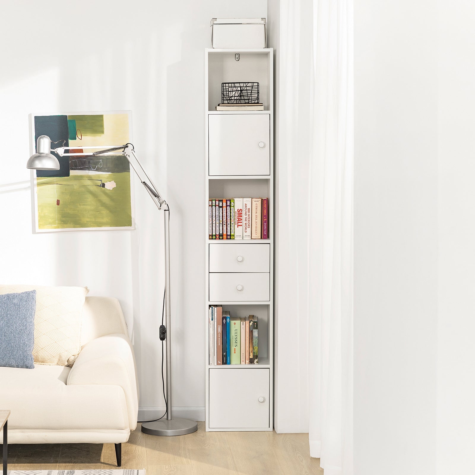 Armadio Colonna salvaspazio Mobiletto salvaspazio Scaffale Alto Cassettiera Bagno Mobiletto Bagno STR10-W