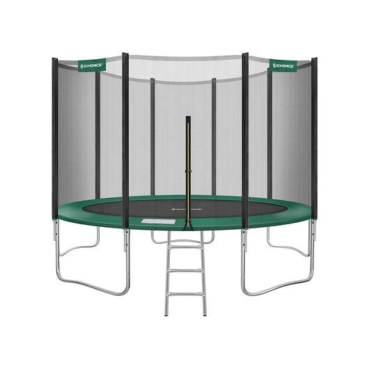 Trampolino da esterno diametro 427 cm attrezzatura da giardino con scaletta rete protettiva pali rivestiti nero e verde scuro 12_0002075