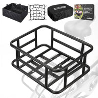 Keeper - Cestino Posteriore per Bicicletta Portaoggetti con Tasca in Stoffa Rete Elastica e Copertura in Metallo Nero