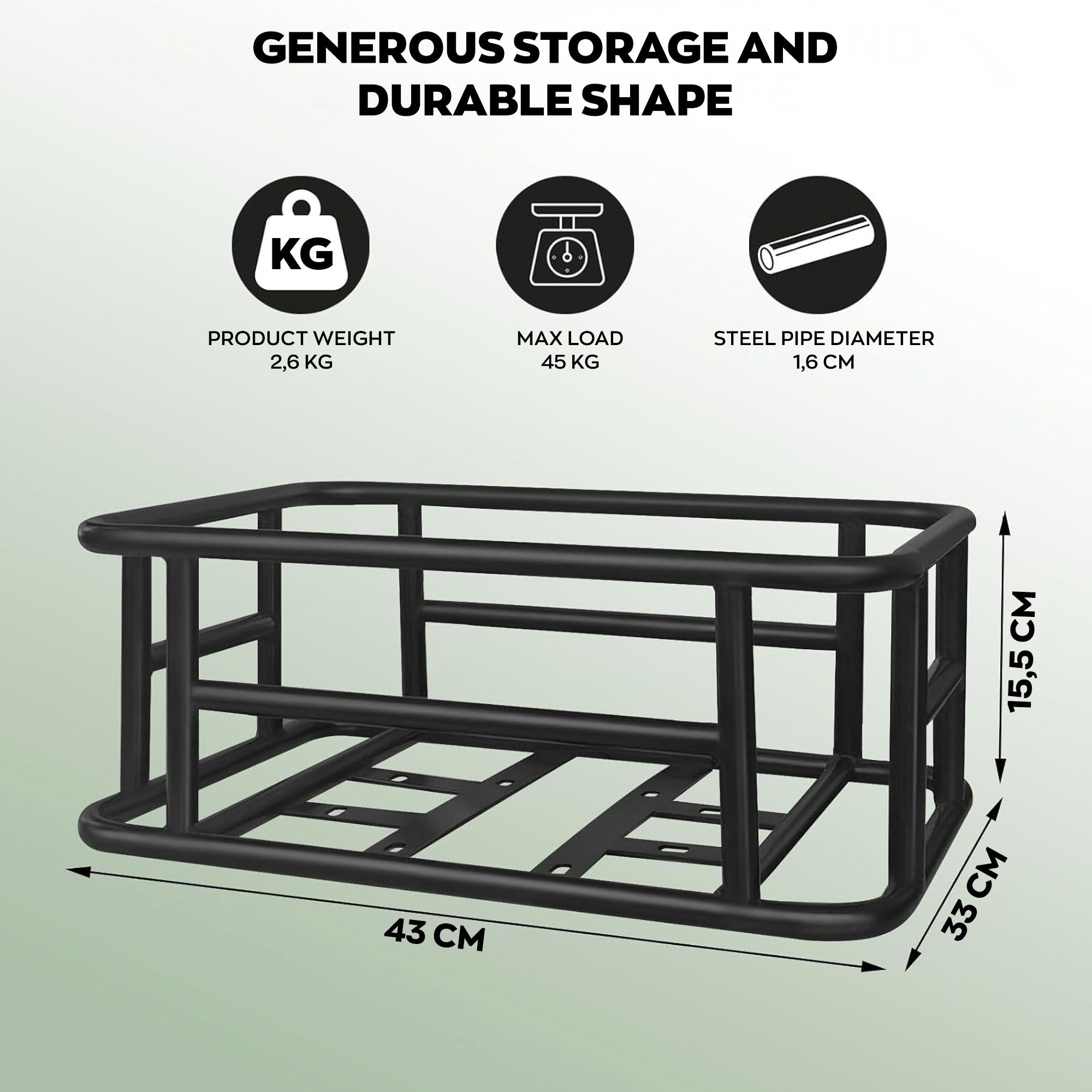 Keeper - Cestino Posteriore per Bicicletta Portaoggetti con Tasca in Stoffa Rete Elastica e Copertura in Metallo Nero
