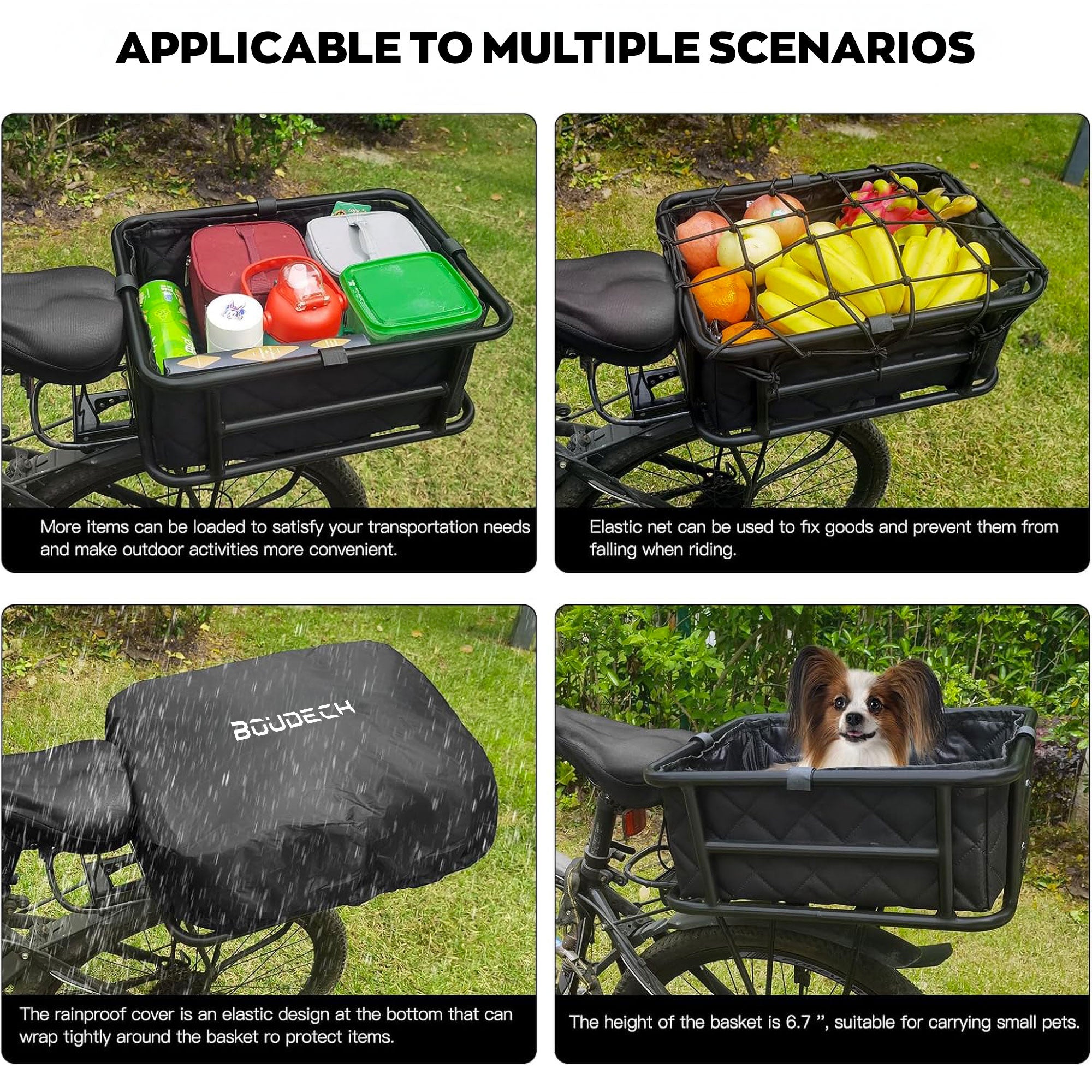 Keeper - Cestino Posteriore per Bicicletta Portaoggetti con Tasca in Stoffa Rete Elastica e Copertura in Metallo Nero