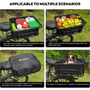 Keeper - Cestino Posteriore per Bicicletta Portaoggetti con Tasca in Stoffa Rete Elastica e Copertura in Metallo Nero