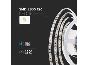 STRISCIA 630 Strip LED Bianco Naturale 4000K lunghezza 5 Metri VT-2835IP20-126 24v Potenza 8W/m SMD 2835 Potenza Totale 40W