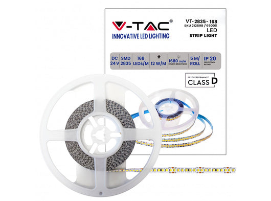 STRISCIA 840 LED Strip Bianco Freddo 5 Metri VT-2835IP20-168 funzionamento 24V 6500K 140Lm/Watt Totale 60w