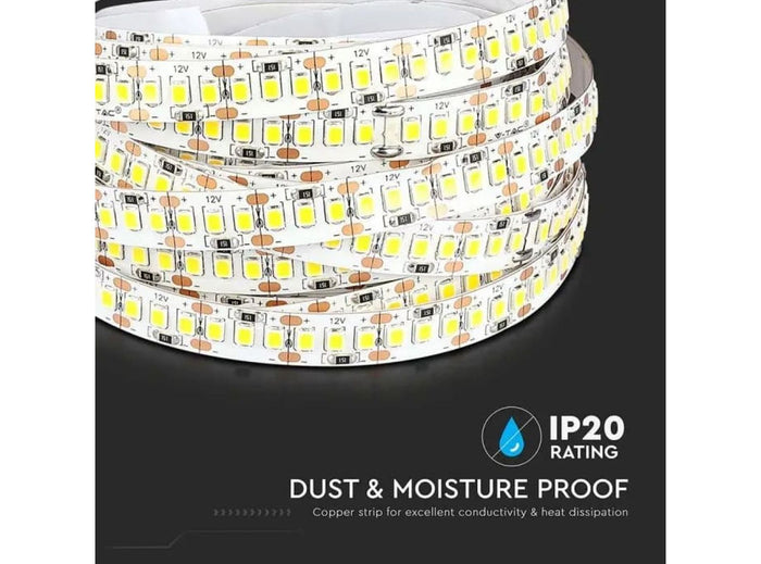 STRISCIA LED BIANCO NATURALE 4000K 5 METRI VT-2835IP20 85W 12V Dimmerabile 8500 Lumen 120° da Interni per Cucine Stanza da Letto