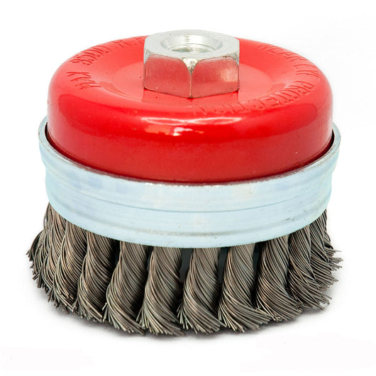 SPAZZOLA ABRASIVA A TAZZA A MAZZETTI RITORTI Ø100mm FORO M14 FILI DI ACCIAIO CEBO
