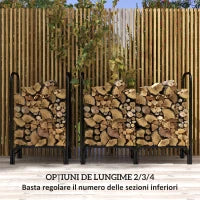 Portalegna da Interno ed Esterno in Metallo con Telo Porta Legna e Copertura, 120x36x99 cm, Nero