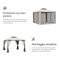 Gazebo da Giardino 3x3m con Zanzariera, Struttura in Metallo e Copertura in Poliestere, Talpa