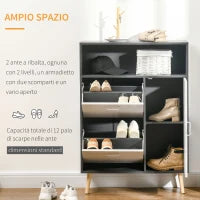 Scarpiera Salvaspazio per 8 Paia di Scarpe con 2 Ante e Armadietto, 80x25.5x112.5cm, Grigio e Bianco