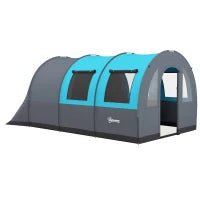 Tenda da Campeggio 3 Posti Impermeabile con Zona Notte e Giorno, in Poliestere, 480x260x200 cm, Grigio e Blu