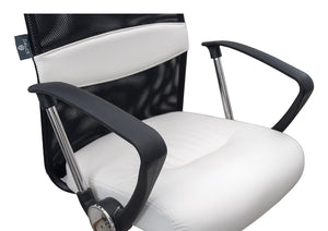 Sedia da ufficio direzionale, poltrona operativa in tessuto traforato e ecopelle bianca SU-08ETSI