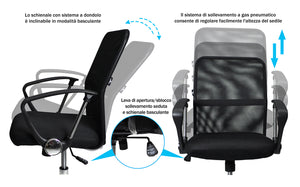 Sedia da ufficio operativa girevole, sedia regolabile in tessuto nero - Pavia - SU-10TPV