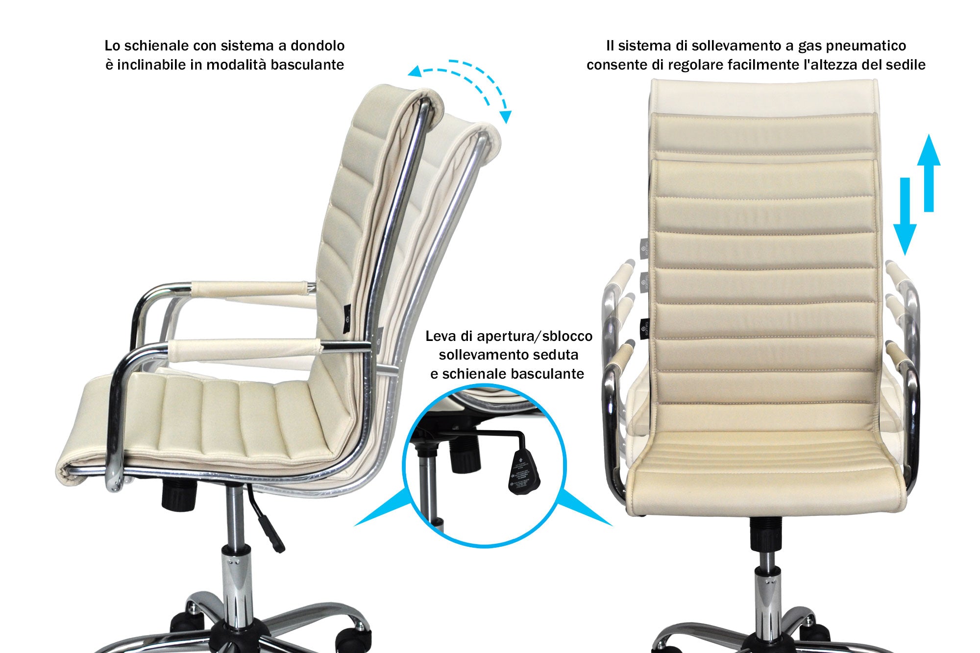 Sedia ufficio operativa girevole, poltrona direzionale ecopelle beige SU-11EAT