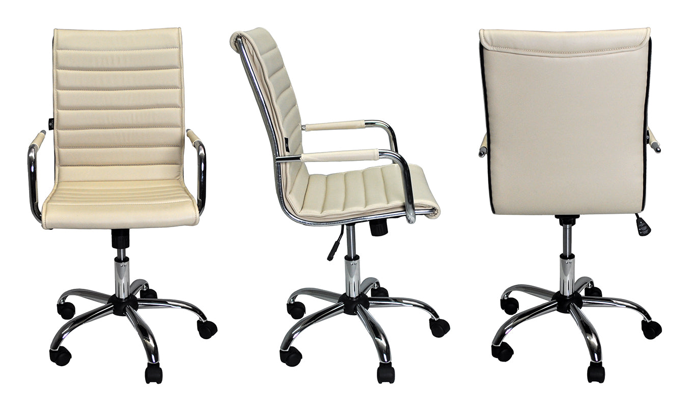 Sedia ufficio operativa girevole, poltrona direzionale ecopelle beige SU-11EAT