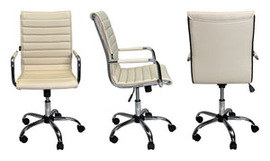 Sedia ufficio operativa girevole, poltrona direzionale ecopelle beige SU-11EAT