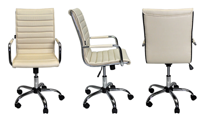 Sedia ufficio operativa girevole, poltrona direzionale ecopelle beige SU-11EAT