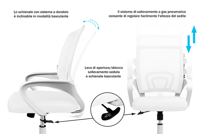 Sedia da ufficio ergonomica girevole bianca - Happy - SU08HAPP