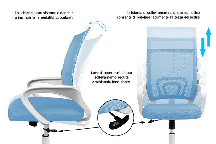Sedia da ufficio ergonomica girevole azzurra- Happy - SU18HAPB
