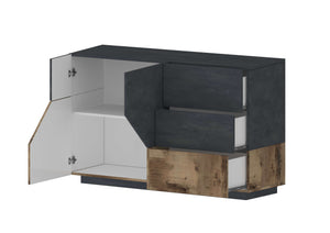 Credenza madia antracite design soggiorno 140x43cm 2 ante 3 cassetti Mira Report