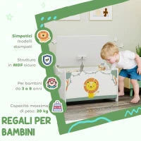 Baule Portagiochi con Coperchio per Bambini per Giocattoli e Vestiti, 60x37x39 cm, Verde