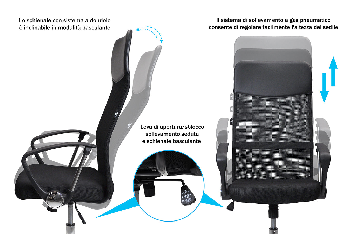 Sedia da ufficio girevole, poltrona presidenziale in tessuto nero mod. Milano SUP-10ETMI