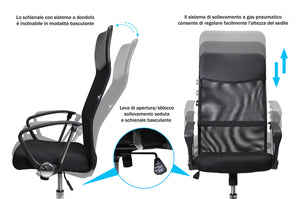 Sedia da ufficio girevole, poltrona presidenziale in tessuto nero mod. Milano SUP-10ETMI