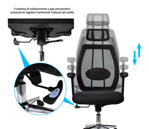 Sedia da ufficio presidenziale, poltrona operativa in tessuto nero SUP-10TFI