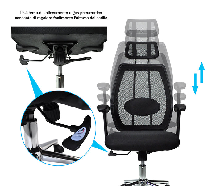 Sedia da ufficio presidenziale, poltrona operativa in tessuto nero SUP-10TFI