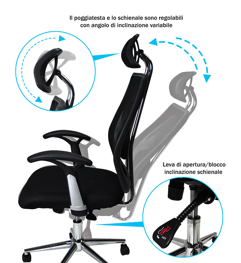 Sedia da ufficio presidenziale, poltrona operativa in tessuto nero SUP-10TFI