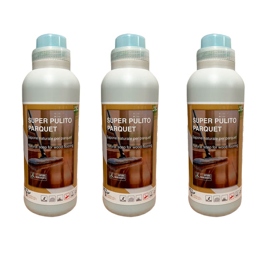 il #n1 - SUPER PULITO PARQUET rivoluzionario detergente NATURALE a PH NEUTRO e protettivi formulato per parquet - Di Eternal Parquet - 3 flaconi da 1 litro