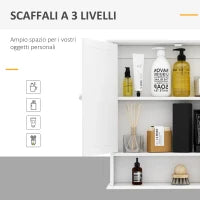 kleankin Mobiletto Armadietto a Muro con Specchio da Bagno Cucina in MDF 56 x 13 x 58cm Bianco