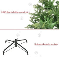 Albero di Natale Artificiale e Ignifugo per Interni con 2056 Rami e Base in Metallo, Ø124x228 cm, Verde
