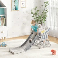 Scivolo per Bambini 18-36 Mesi in PE e PP a Tema Spaziale con Scale Antiscivolo, 157x46.5x80 cm, Grigio e Bianco