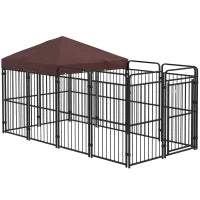 Recinto per Cani da Esterno in Metallo con Tetto, 282x141x160.5cm, Marrone