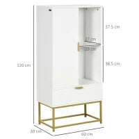 kleankin Mobiletto Bagno Moderno con Armadietto, Cassetto e Mensola Regolabile, 60x30x120cm, Bianco