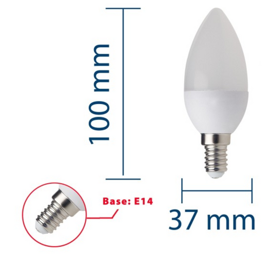 Optonica lampadina a candela led attacco e14 c37 a led 8 watt *** temperatura colore lampada 6000k bianco freddo, con...
