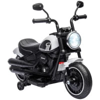 Moto Elettrica per Bambini 18-36 Mesi con Rotelle e Fanale, 76x42x57 cm, Bianco e Nero